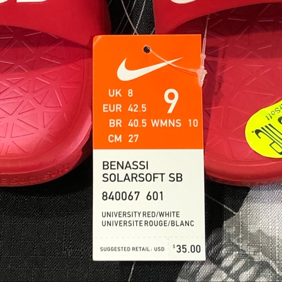 DS NWT NIKE SB RED/WHITE BENASSI SOLARSOFT SLIDES 9 RARE - Picture 3 of 8